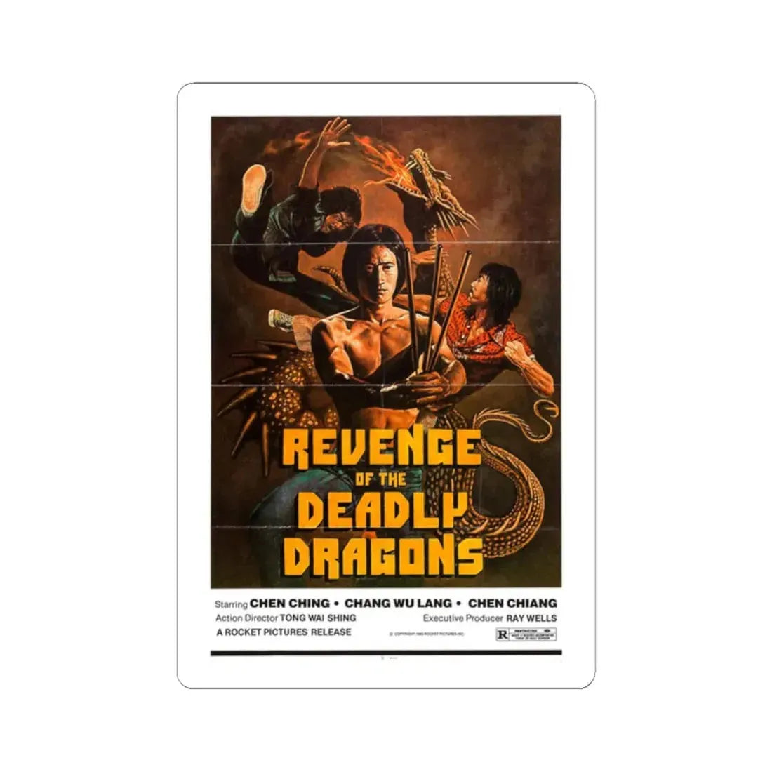 REVENGE OF THE DEADLY DRAGONS 1982 Movie Poster - STICKER Vinyl Kiss-Cut Decal 2 Inch White - The Sticker Space