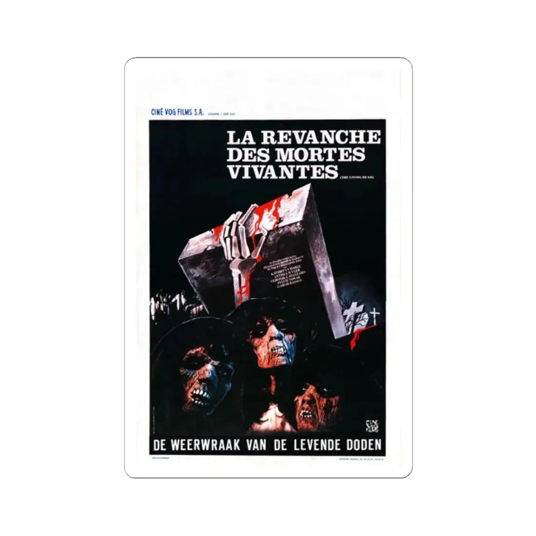 REVENGE OF THE LIVING DEAD GIRLS (BELGIAN) 1987 Movie Poster - STICKER Vinyl Kiss-Cut Decal 2 Inch White - The Sticker Space