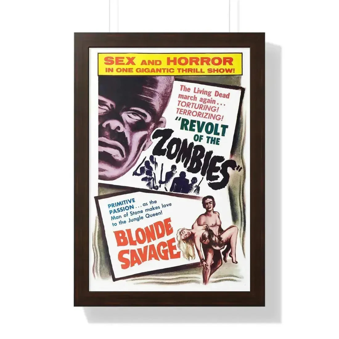 REVOLT OF THE ZOMBIES + BLONDE SAVAGE 1952 - Framed Movie Poster 16″ x 24″ Walnut - The Sticker Space