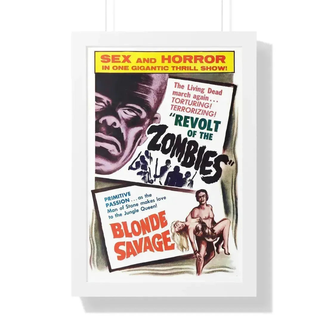 REVOLT OF THE ZOMBIES + BLONDE SAVAGE 1952 - Framed Movie Poster 16″ x 24″ White - The Sticker Space
