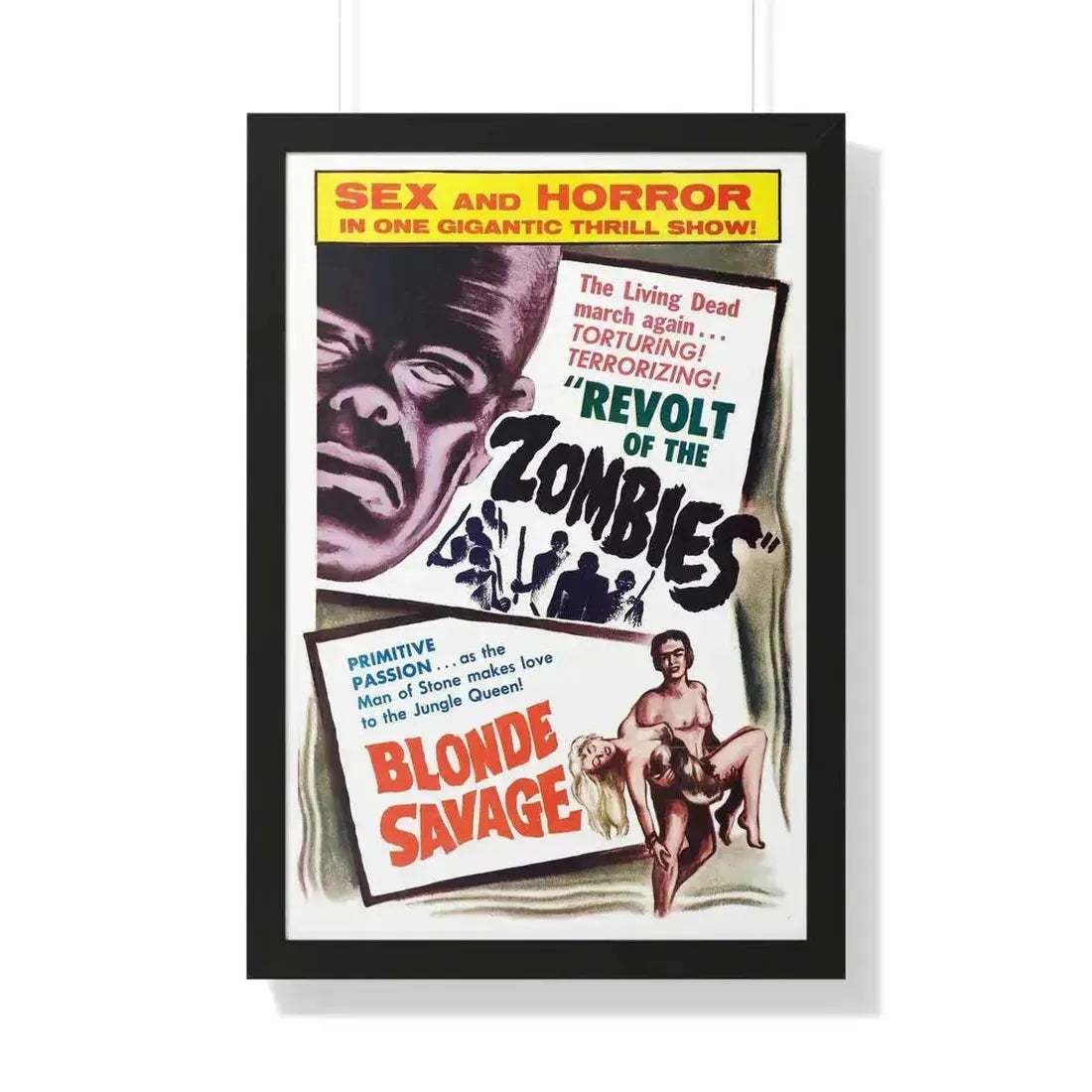 REVOLT OF THE ZOMBIES + BLONDE SAVAGE 1952 - Framed Movie Poster 20" x 30" Black - The Sticker Space