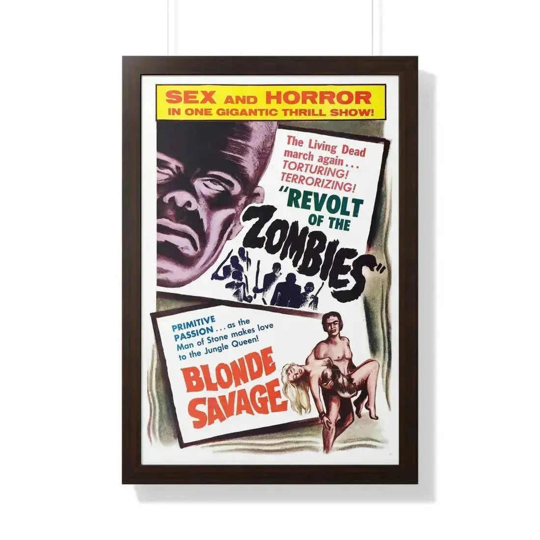 REVOLT OF THE ZOMBIES + BLONDE SAVAGE 1952 - Framed Movie Poster 20" x 30" Walnut - The Sticker Space