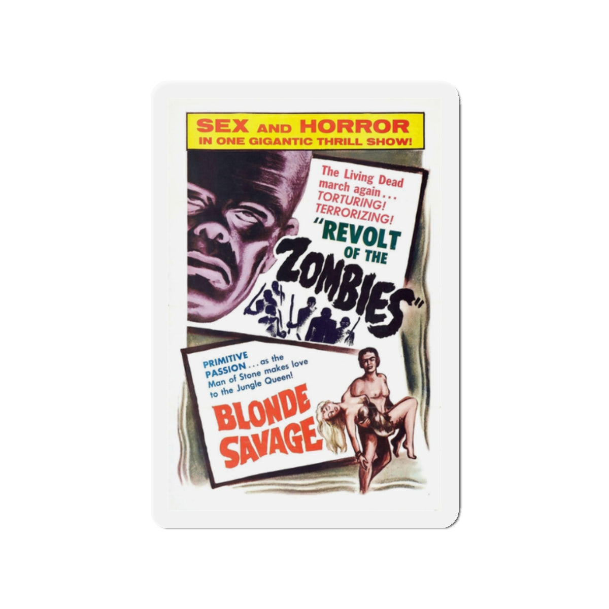 REVOLT OF THE ZOMBIES + BLONDE SAVAGE 1952 Movie Poster - Refrigerator Magnet-2" x 2"-The Sticker Space