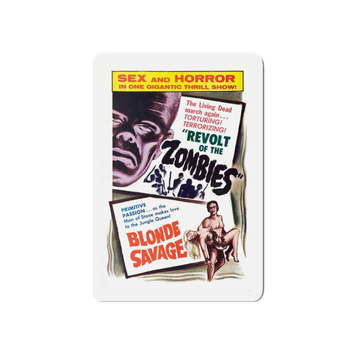 REVOLT OF THE ZOMBIES + BLONDE SAVAGE 1952 Movie Poster - Refrigerator Magnet-3" x 3"-The Sticker Space