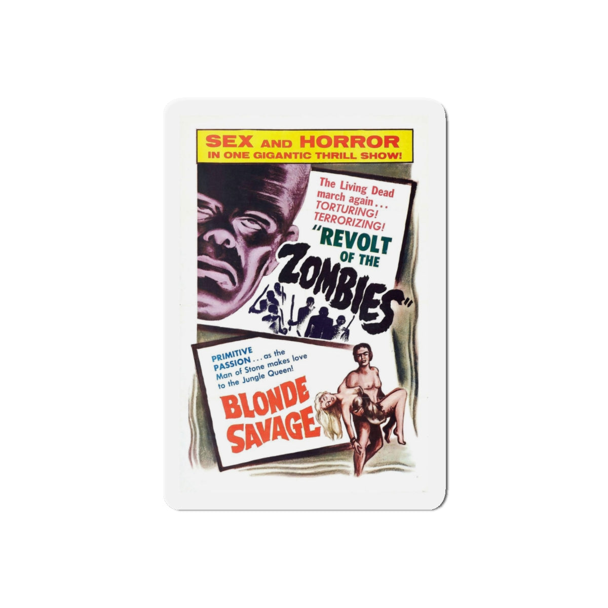 REVOLT OF THE ZOMBIES + BLONDE SAVAGE 1952 Movie Poster - Refrigerator Magnet-5" x 5"-The Sticker Space