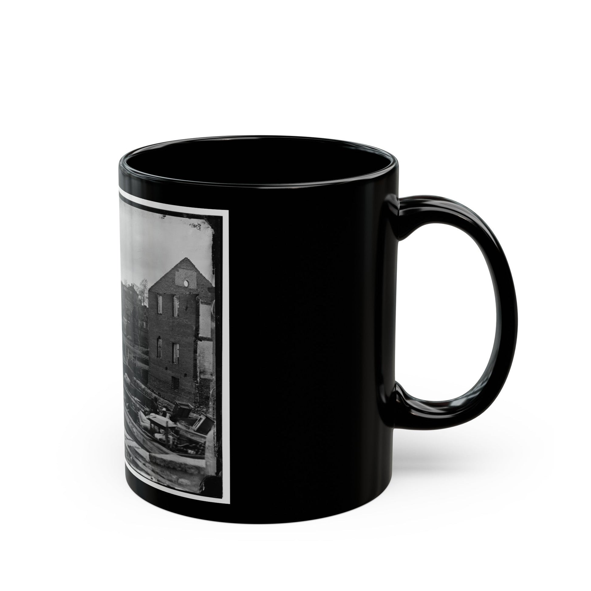 Richmond, Va. Barges With African Americans On The Canal; Ruined Buildings Beyond (U.S. Civil War) Black Coffee Mug-The Sticker Space