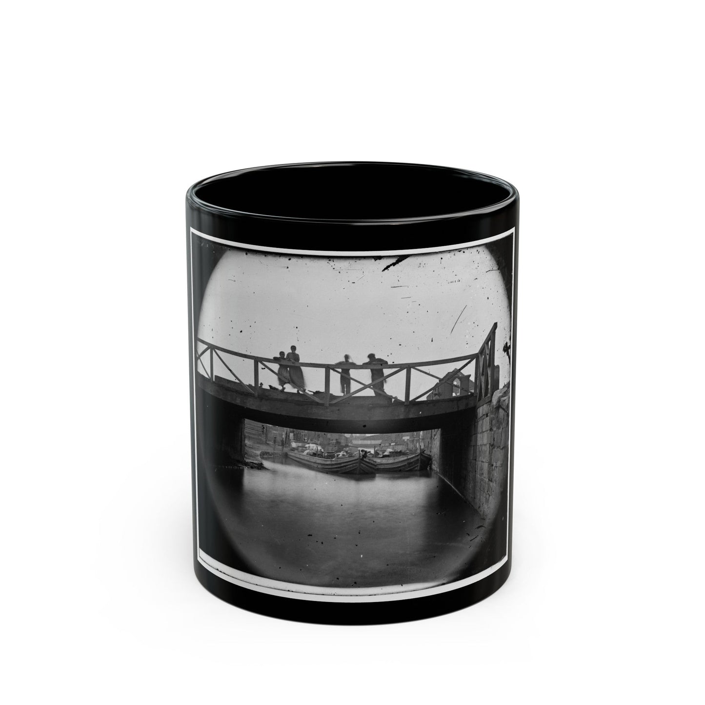 Richmond, Va. Bridge Over The Canal; Barges Beyond (U.S. Civil War) Black Coffee Mug-11oz-The Sticker Space