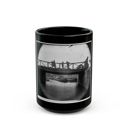 Richmond, Va. Bridge Over The Canal; Barges Beyond (U.S. Civil War) Black Coffee Mug-15oz-The Sticker Space