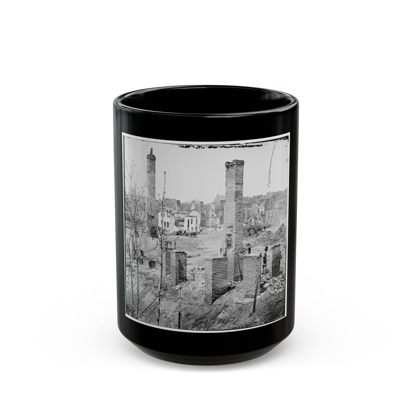 Richmond, Va. Chimneys Standing In The Burned District (U.S. Civil War) Black Coffee Mug-15oz-The Sticker Space