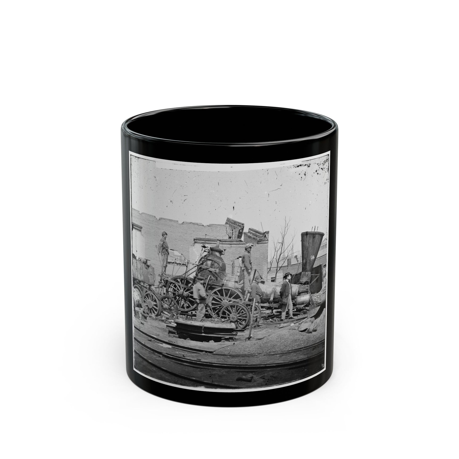 Richmond, Va. Crippled Locomotive, Richmond & Petersburg Railroad Depot (U.S. Civil War) Black Coffee Mug-11oz-The Sticker Space