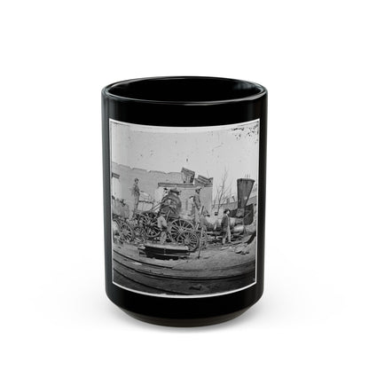 Richmond, Va. Crippled Locomotive, Richmond & Petersburg Railroad Depot (U.S. Civil War) Black Coffee Mug-15oz-The Sticker Space