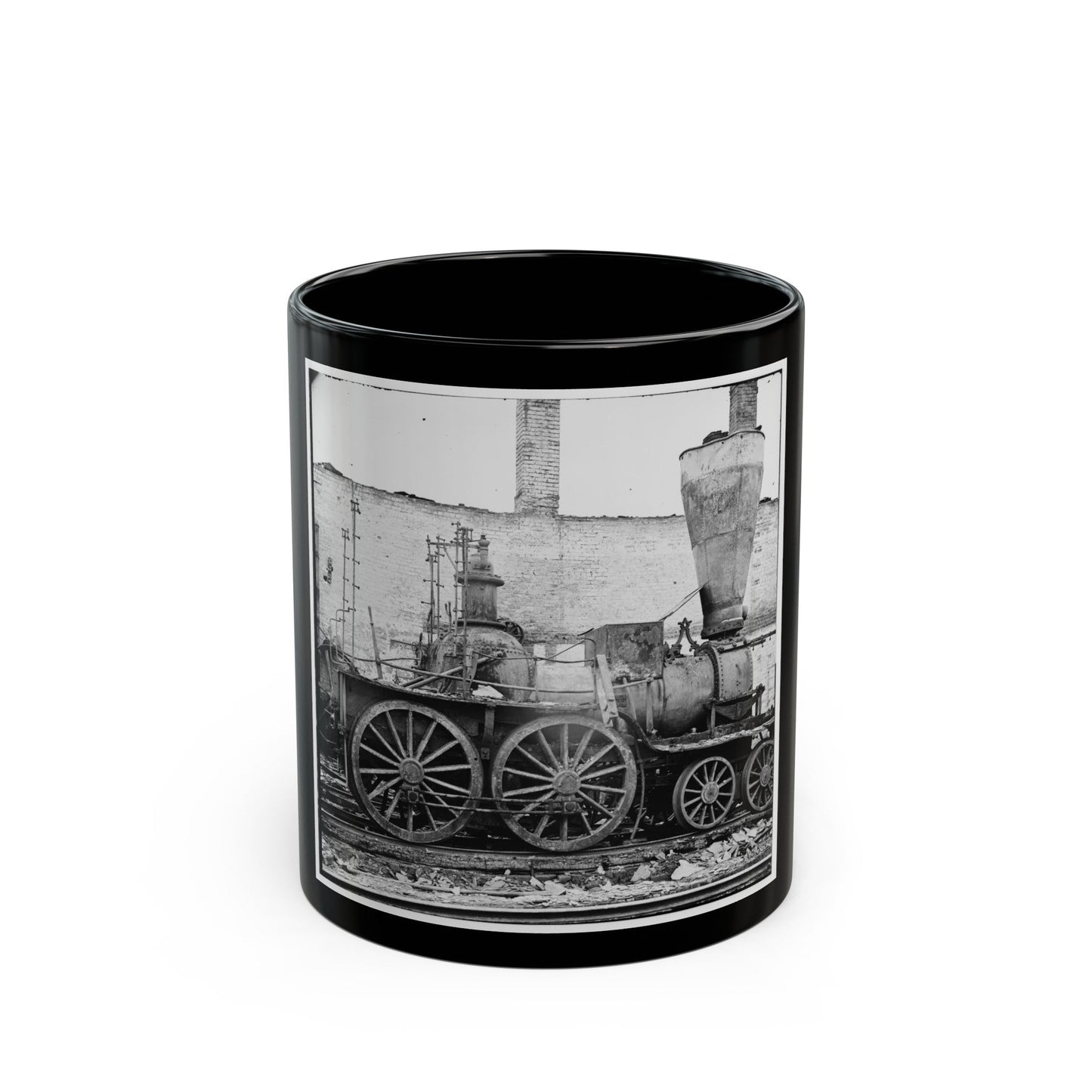 Richmond, Va. Damaged Locomotives (U.S. Civil War) Black Coffee Mug-11oz-The Sticker Space