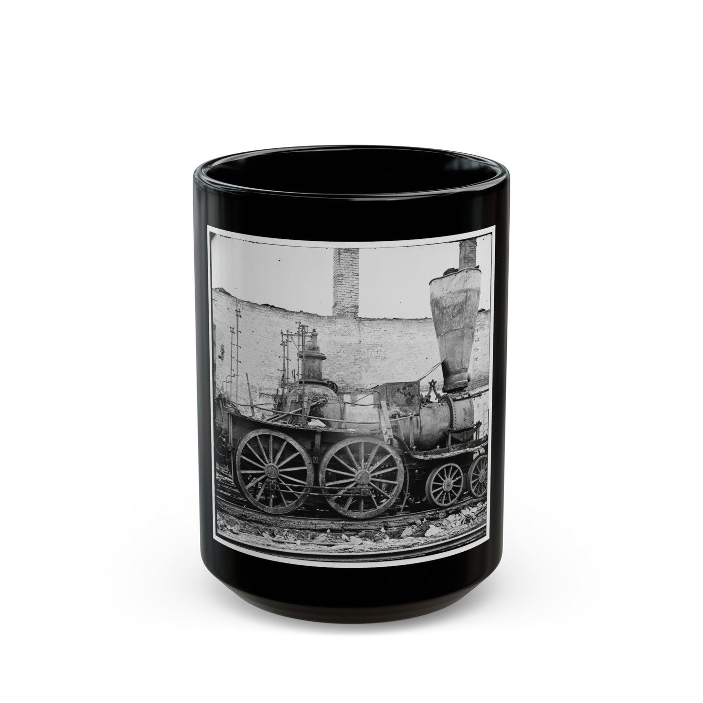 Richmond, Va. Damaged Locomotives (U.S. Civil War) Black Coffee Mug-15oz-The Sticker Space