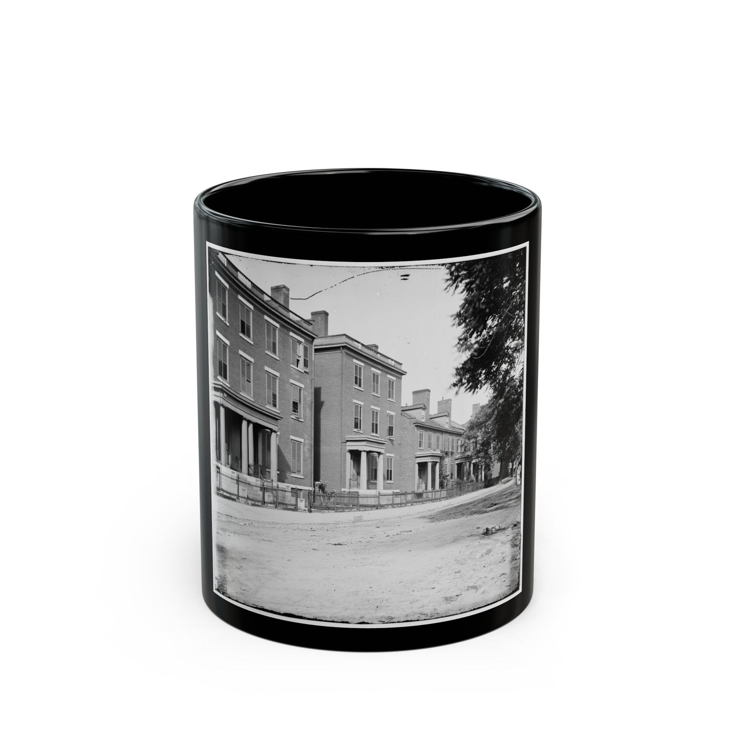 Richmond, Va. Franklin Street, Including The Residence Of Gen. Robert E. Lee (Second From Left) (U.S. Civil War) Black Coffee Mug-11oz-The Sticker Space