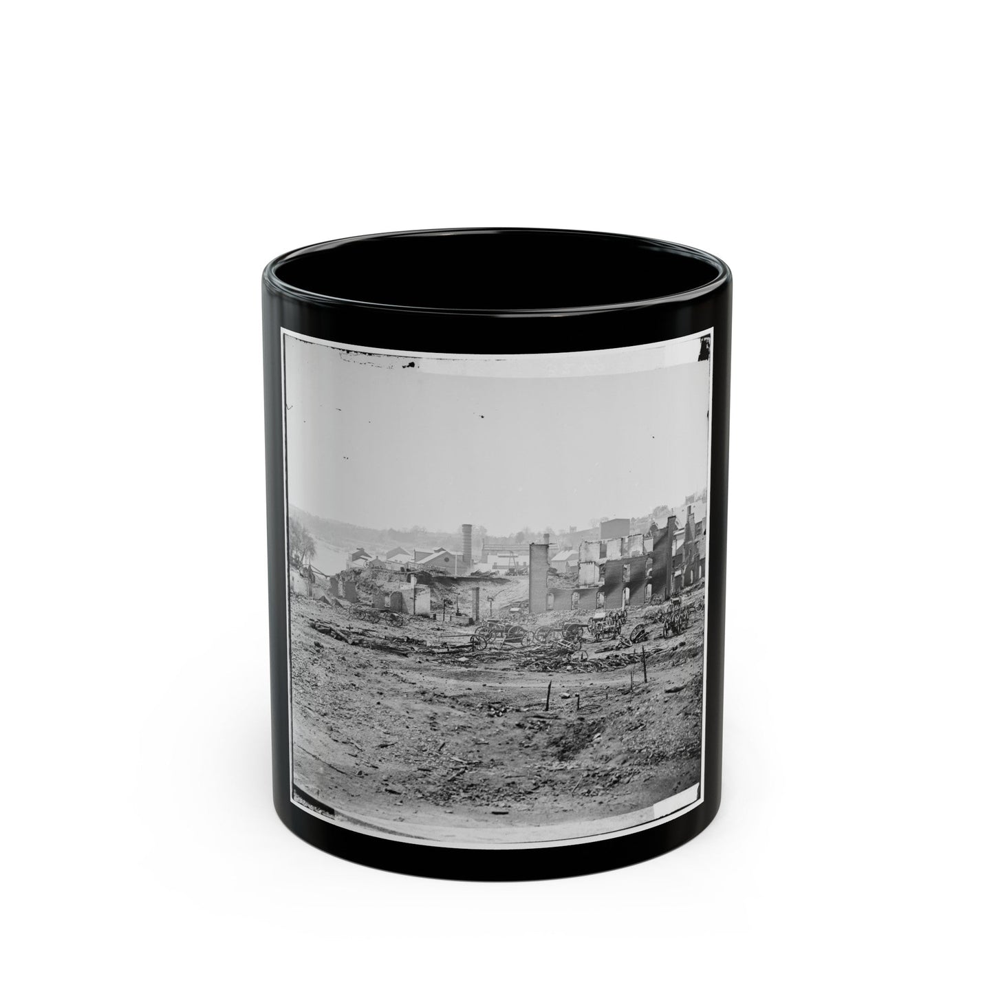 Richmond, Va. Guns And Ruined Buildings Near The Tredegar Iron Works (U.S. Civil War) Black Coffee Mug-11oz-The Sticker Space