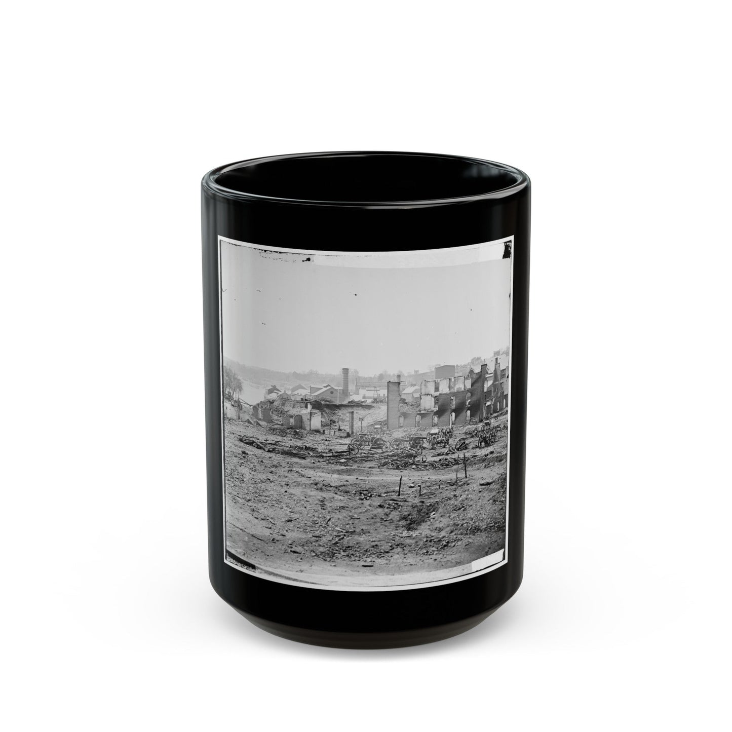 Richmond, Va. Guns And Ruined Buildings Near The Tredegar Iron Works (U.S. Civil War) Black Coffee Mug-15oz-The Sticker Space