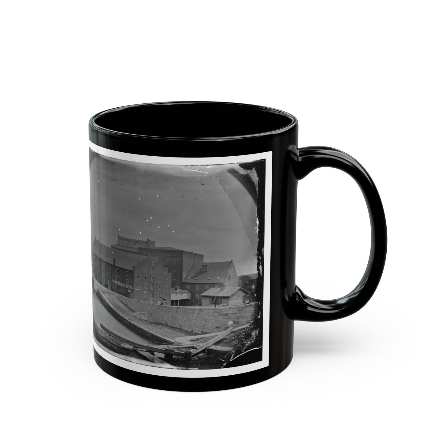 Richmond, Va. Haxall & Crenshaw's Flour Mill; Canal Lock In Foreground (U.S. Civil War) Black Coffee Mug-The Sticker Space