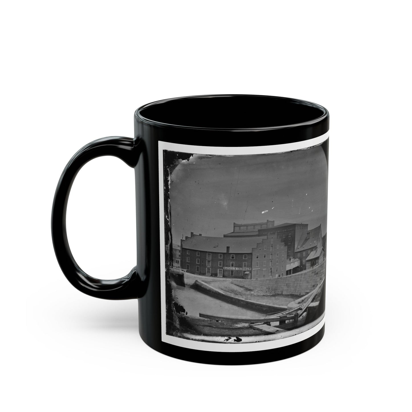 Richmond, Va. Haxall & Crenshaw's Flour Mill; Canal Lock In Foreground (U.S. Civil War) Black Coffee Mug-The Sticker Space