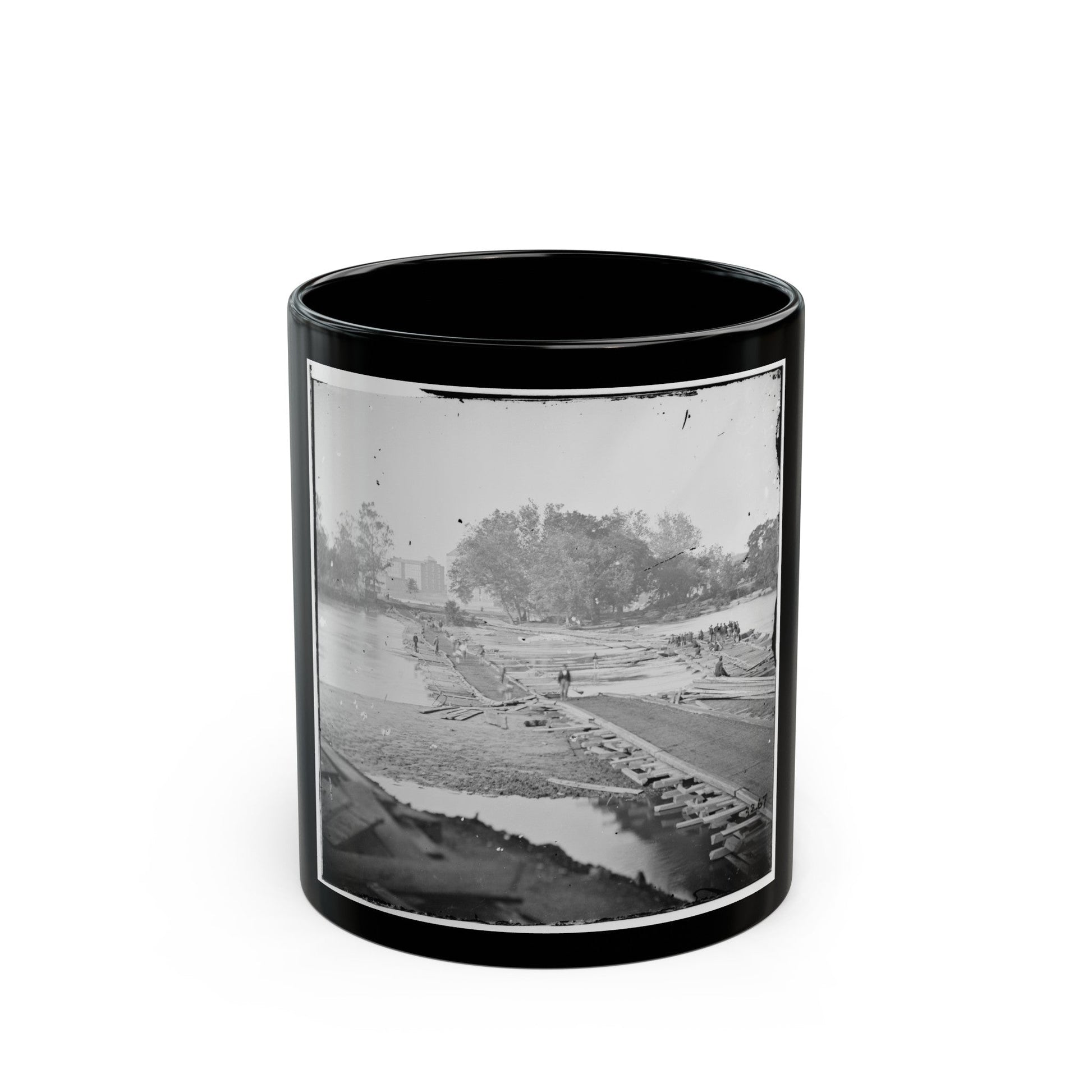 Richmond, Va. Pontoon Bridges Across The James, Looking Toward Manchester (U.S. Civil War) Black Coffee Mug-11oz-The Sticker Space