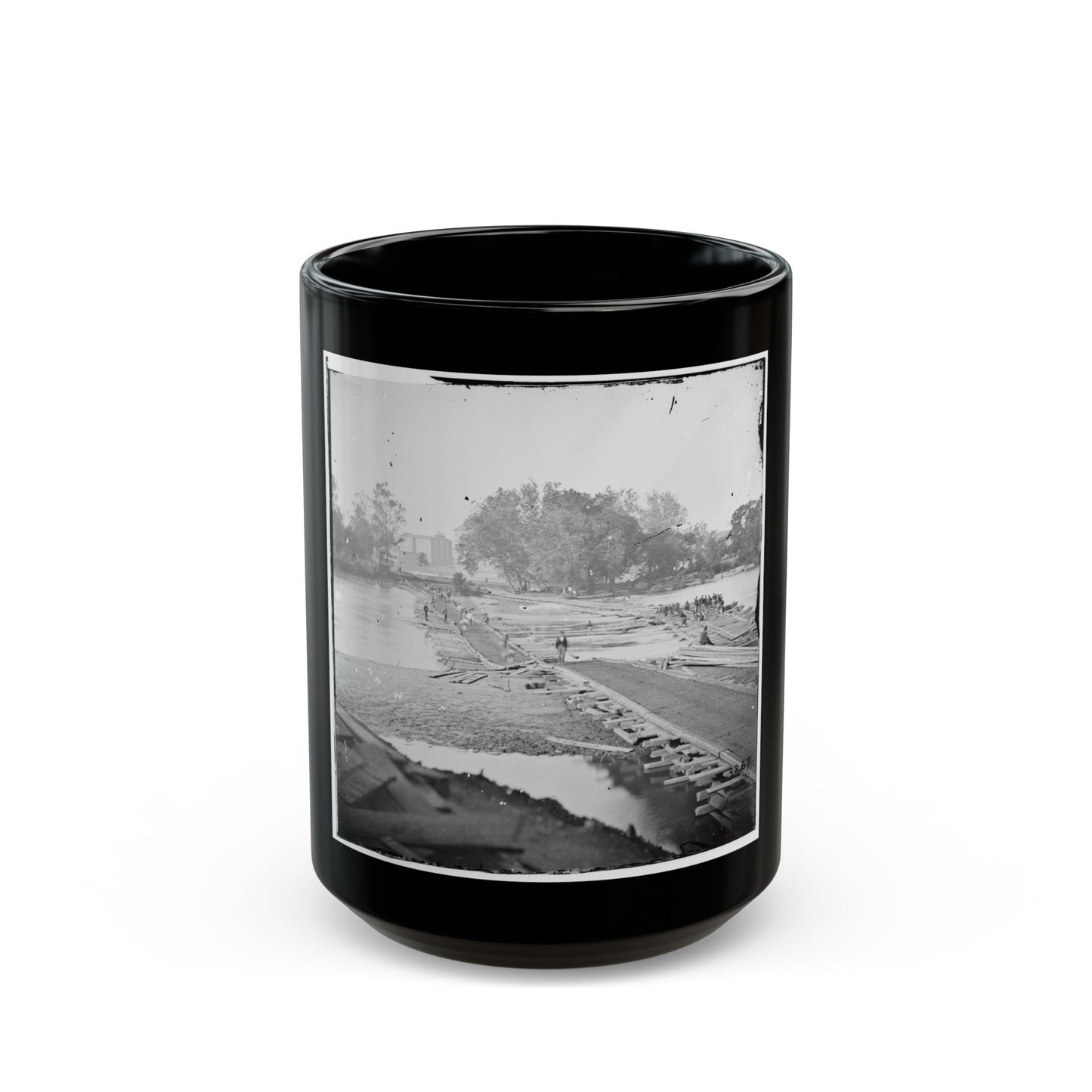 Richmond, Va. Pontoon Bridges Across The James, Looking Toward Manchester (U.S. Civil War) Black Coffee Mug-15oz-The Sticker Space