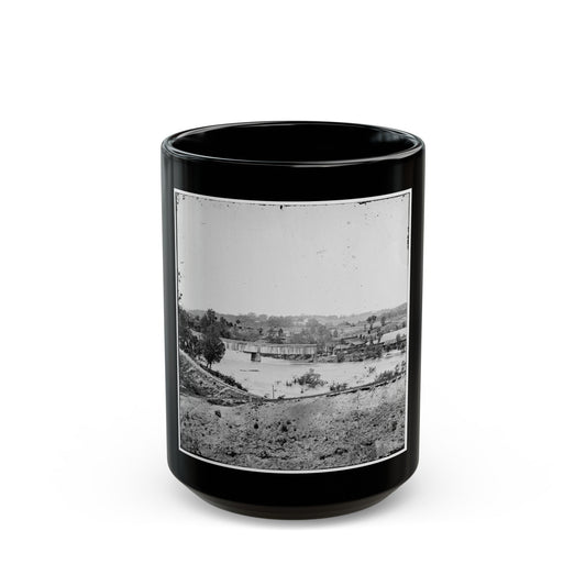 Richmond, Va. Railroad Bridge And Old Dominion Iron And Nail Works On Belle Isle (U.S. Civil War) Black Coffee Mug-15oz-The Sticker Space