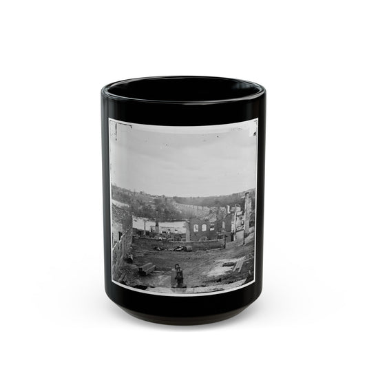 Richmond, Va. Ruins Of Richmond & Petersburg Railroad Bridge; South Bank Of The James Beyond (U.S. Civil War) Black Coffee Mug-15oz-The Sticker Space