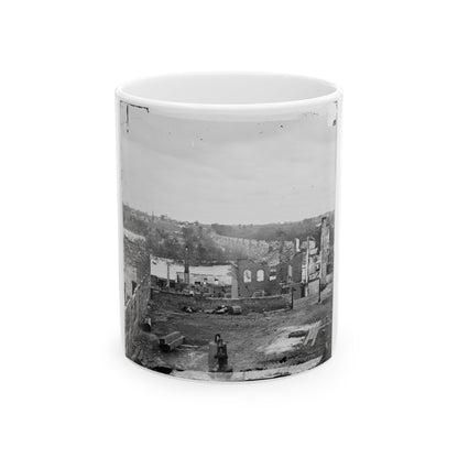 Richmond, Va. Ruins Of Richmond & Petersburg Railroad Bridge; South Bank Of The James Beyond (U.S. Civil War) White Coffee Mug-11oz-The Sticker Space