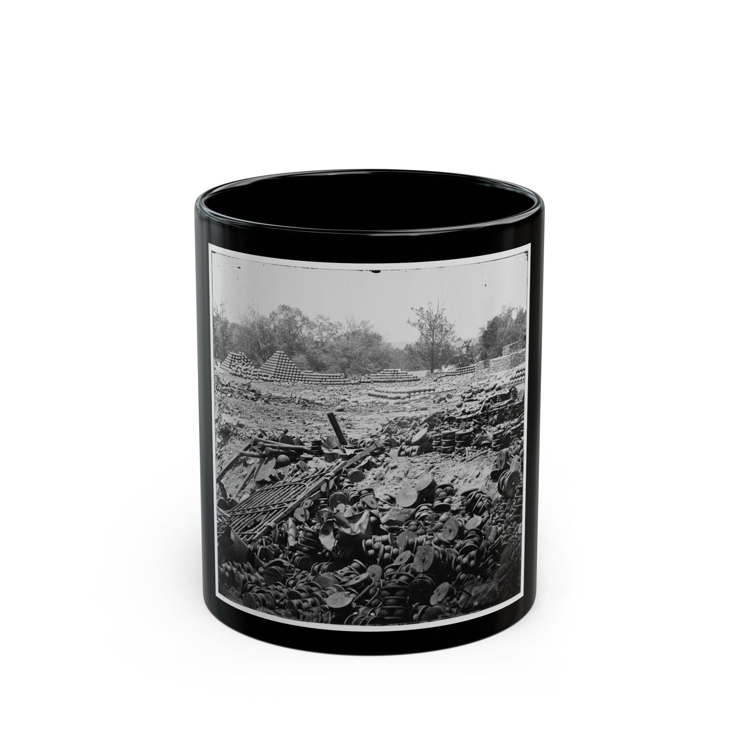 Richmond, Va. Stacked And Scattered Ammunition Near The State Arsenal; Another View (U.S. Civil War) Black Coffee Mug-11oz-The Sticker Space