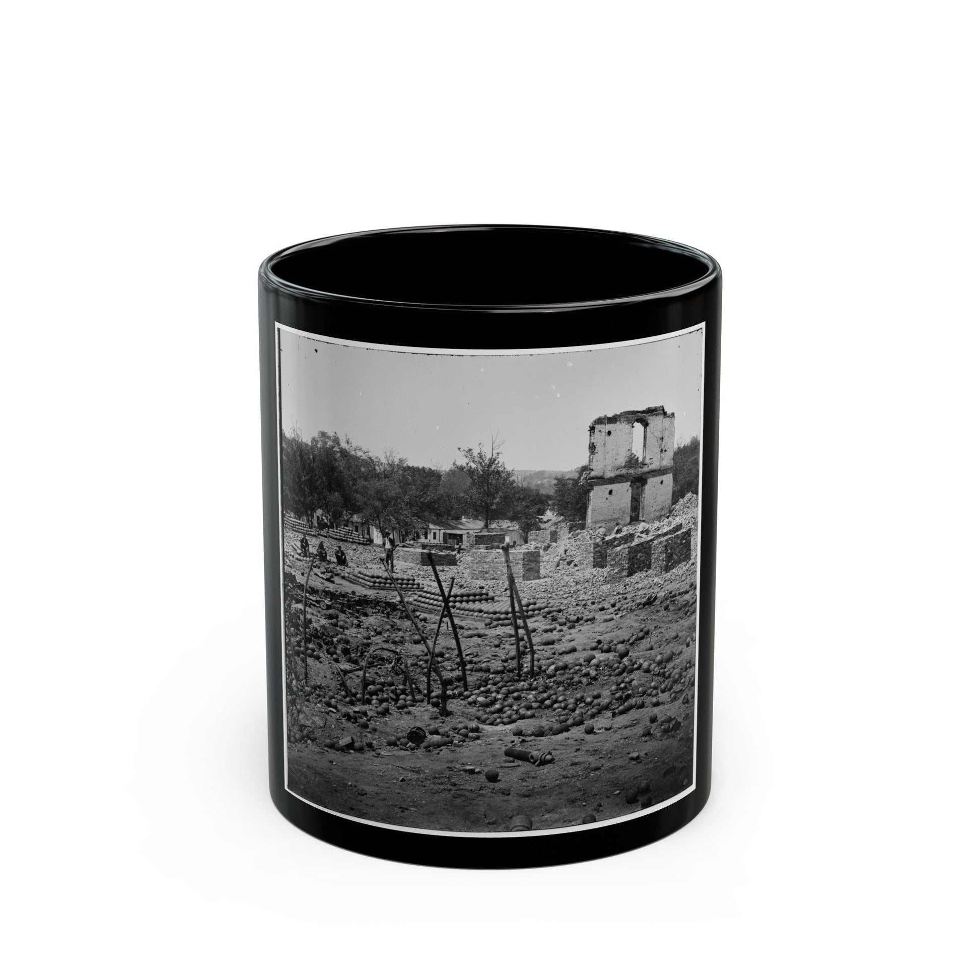 Richmond, Va. Stacked And Scattered Ammunition Near The State Arsenal (U.S. Civil War) Black Coffee Mug-11oz-The Sticker Space