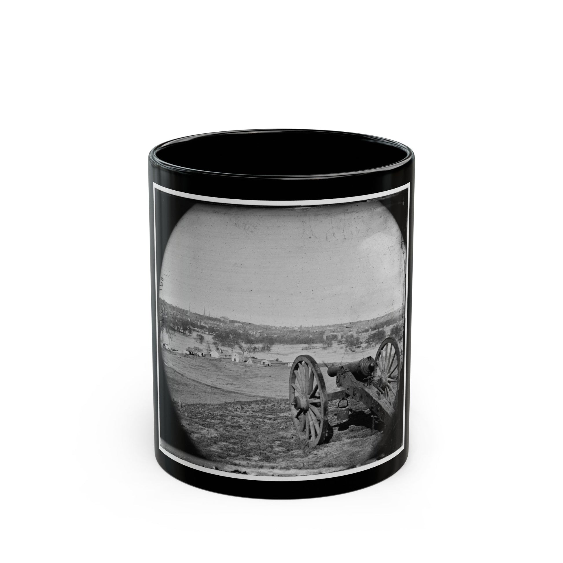 Richmond, Va. View Of City From Belle Isle; Gun In Foreground (U.S. Civil War) Black Coffee Mug-11oz-The Sticker Space