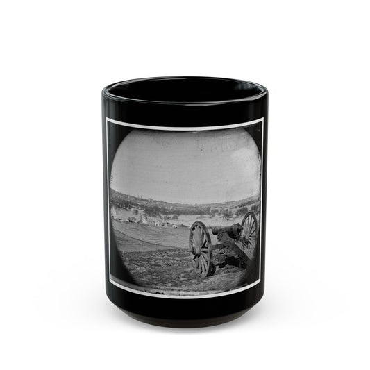 Richmond, Va. View Of City From Belle Isle; Gun In Foreground (U.S. Civil War) Black Coffee Mug-15oz-The Sticker Space