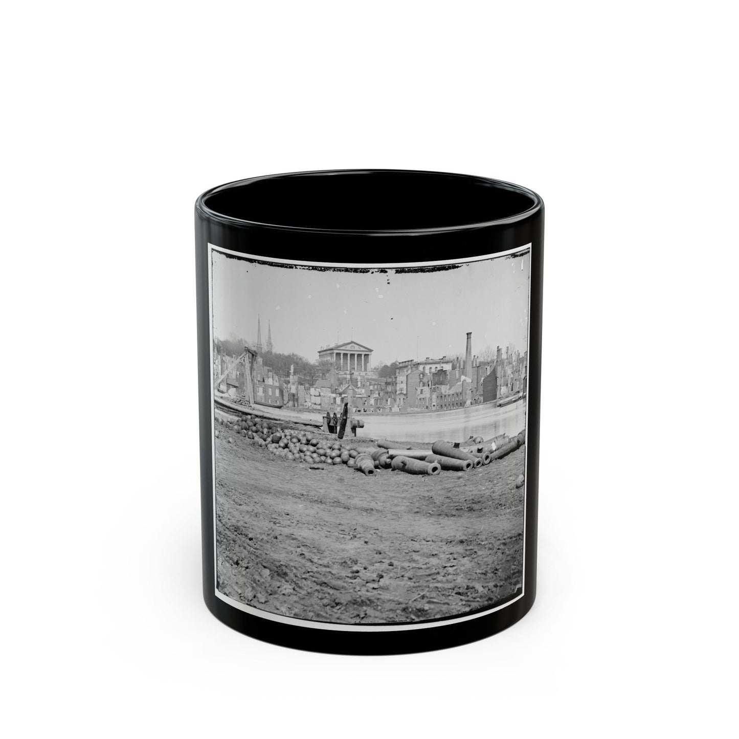 Richmond, Va. View Of The Burned District And The Capitol Across The Canal Basin (U.S. Civil War) Black Coffee Mug-11oz-The Sticker Space