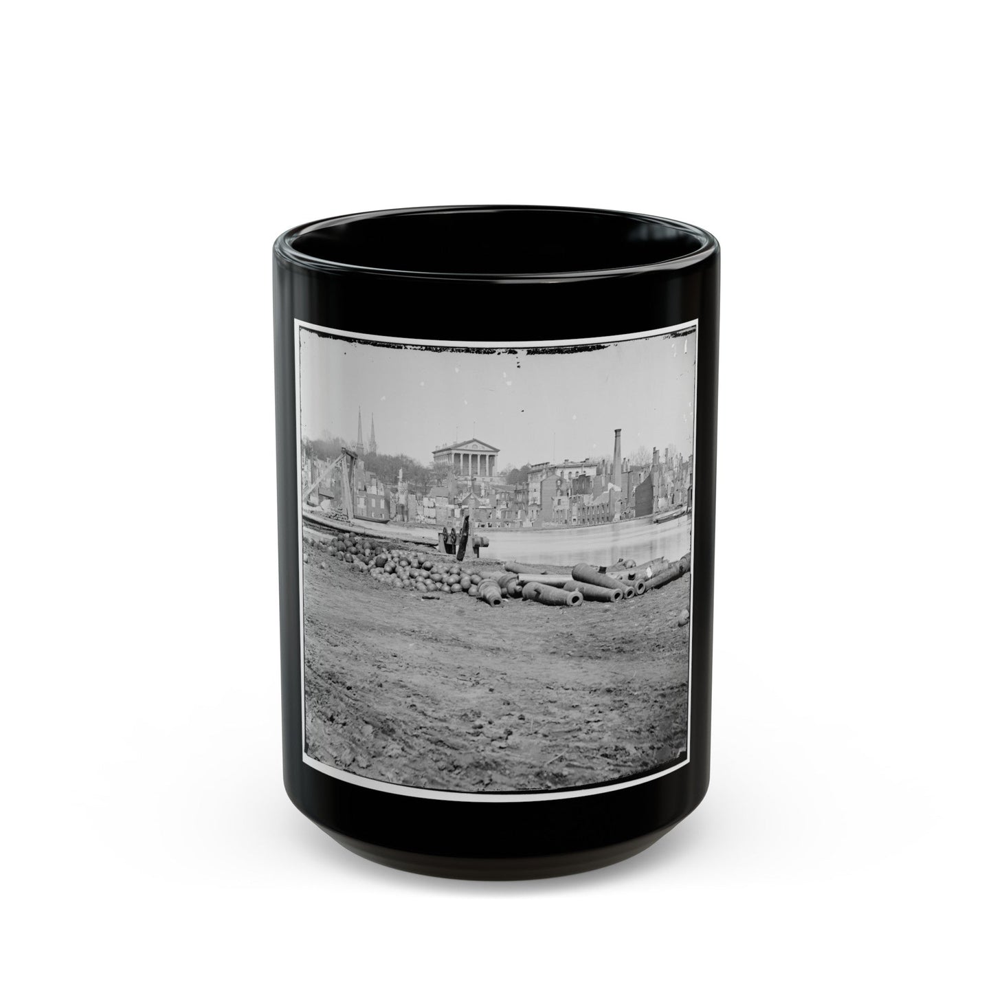 Richmond, Va. View Of The Burned District And The Capitol Across The Canal Basin (U.S. Civil War) Black Coffee Mug-15oz-The Sticker Space