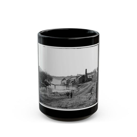 Richmond, Va. View Of The Tredegar Iron Works, With Footbridge To Neilson's Island (U.S. Civil War) Black Coffee Mug-15oz-The Sticker Space