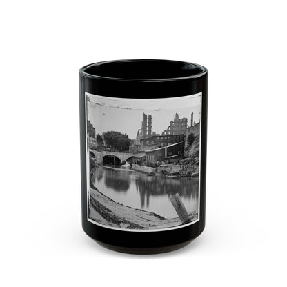 Richmond, Va. View On James River And Kanawha Canal Near The Haxall Flour Mills; Ruins Of The Gallego Mills Beyond (U.S. Civil War) Black Coffee Mug-15oz-The Sticker Space