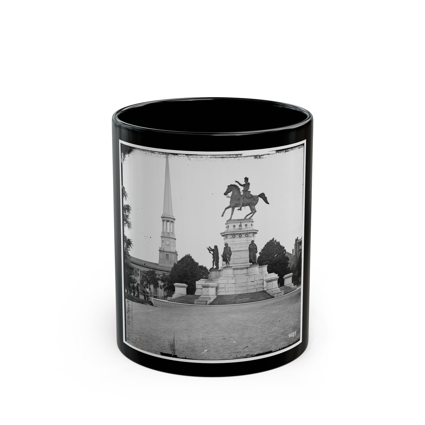 Richmond, Va. Washington Monument; St. Paul's Church In Left Background (U.S. Civil War) Black Coffee Mug-11oz-The Sticker Space