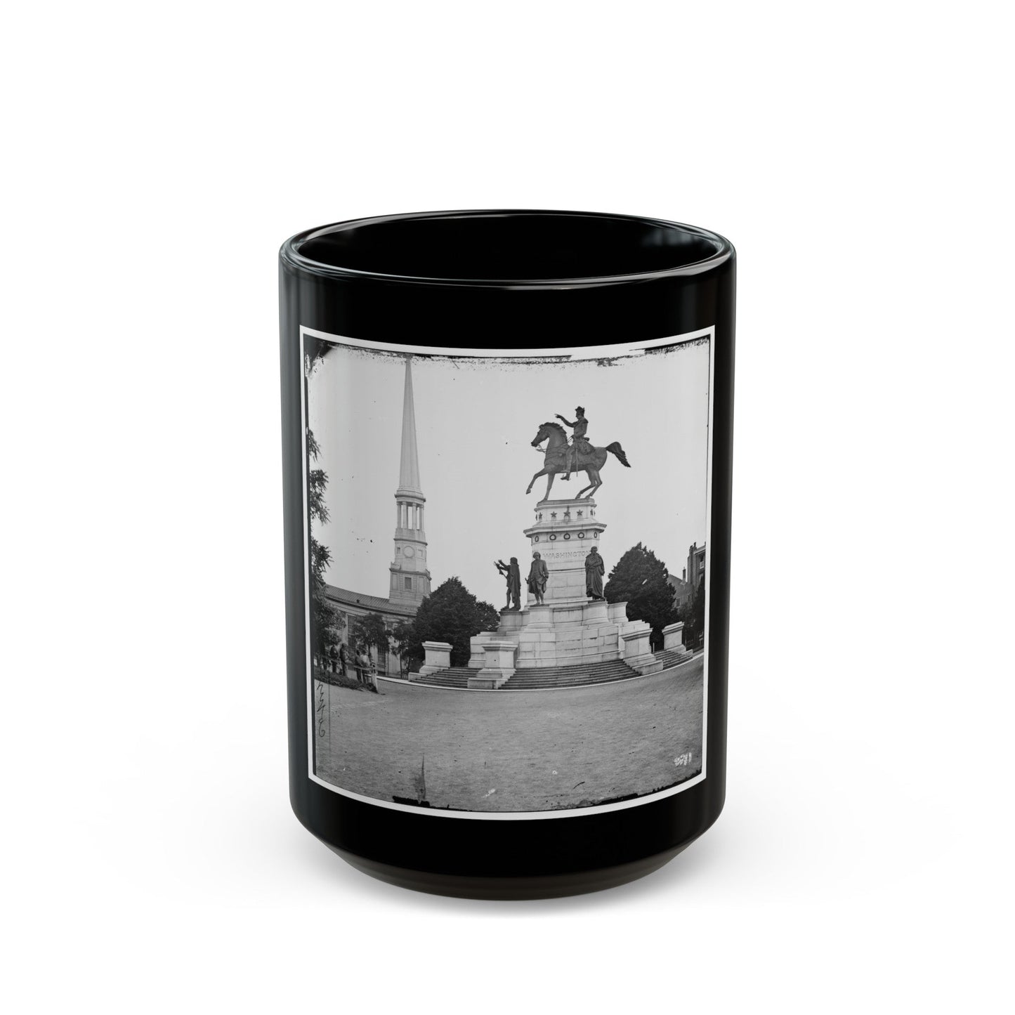 Richmond, Va. Washington Monument; St. Paul's Church In Left Background (U.S. Civil War) Black Coffee Mug-15oz-The Sticker Space