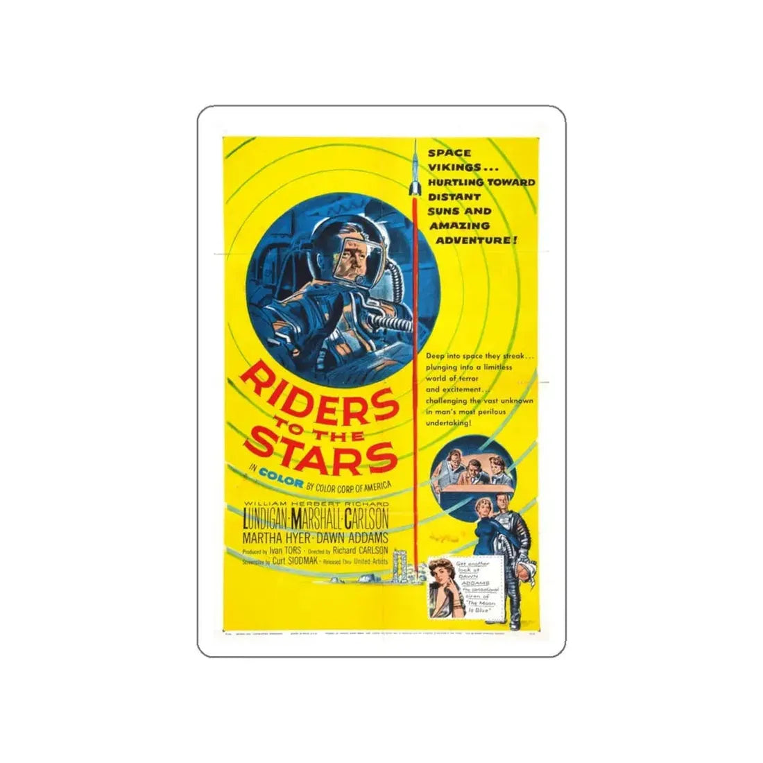 RIDERS TO THE STARS 1954 Movie Poster STICKER Vinyl Die-Cut Decal 4 Inch - The Sticker Space