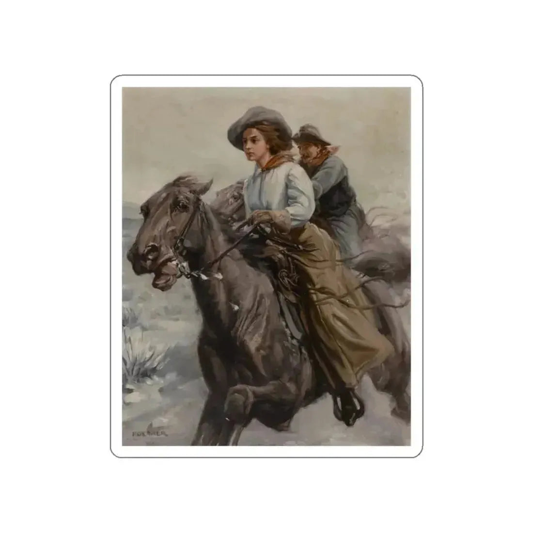 Riding the Range, 1909 (Magazine Illustration) STICKER Vinyl Die-Cut Decal White Die-Cut 2 Inch - The Sticker Space