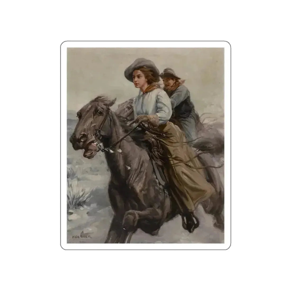 Riding the Range, 1909 (Magazine Illustration) STICKER Vinyl Die-Cut Decal White Die-Cut 6 Inch - The Sticker Space