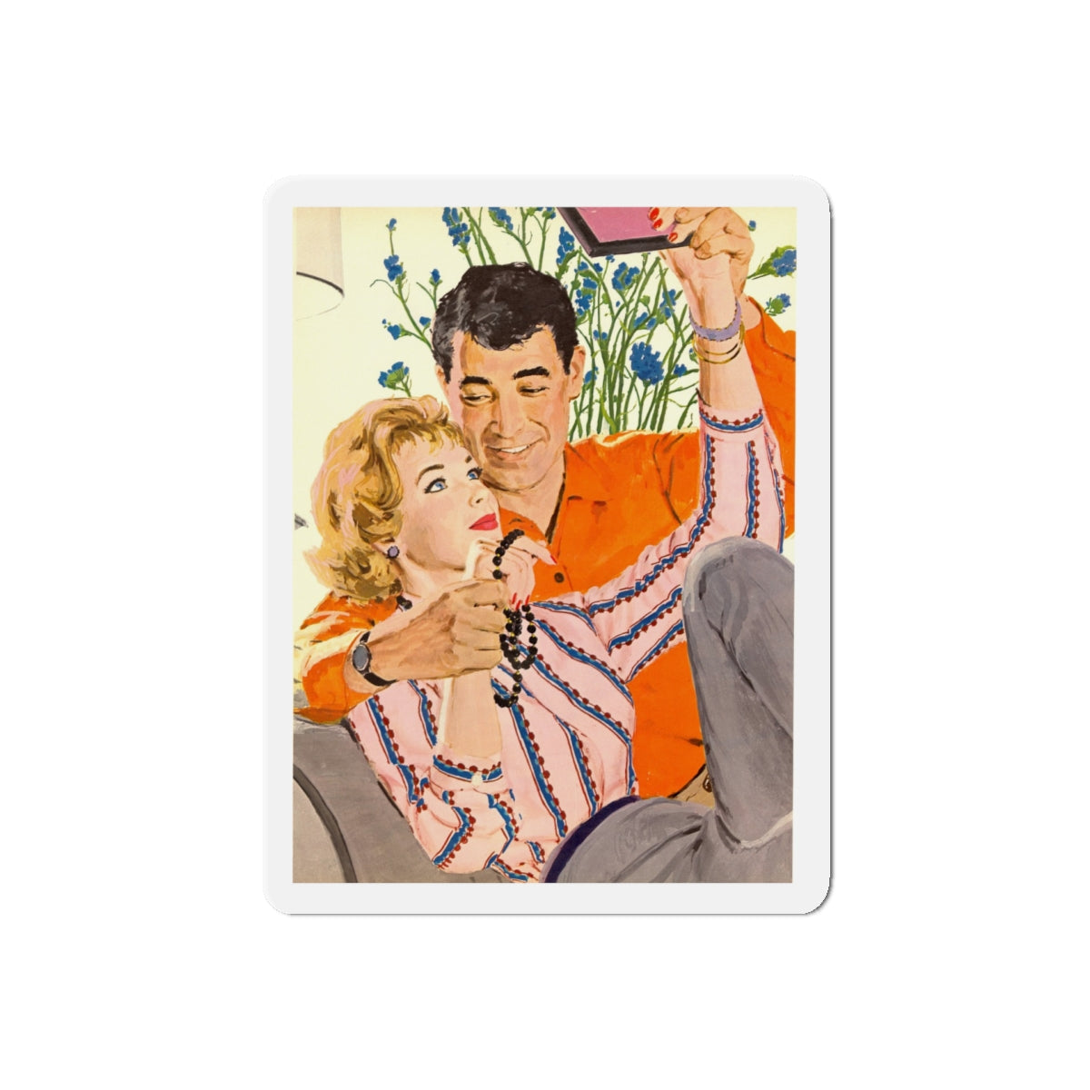 Right for Each Other, Woman's Day, August 1958 (Magazine Illustration) Refrigerator Magnet-5" x 5"-Die-Cut-1 pc-The Sticker Space