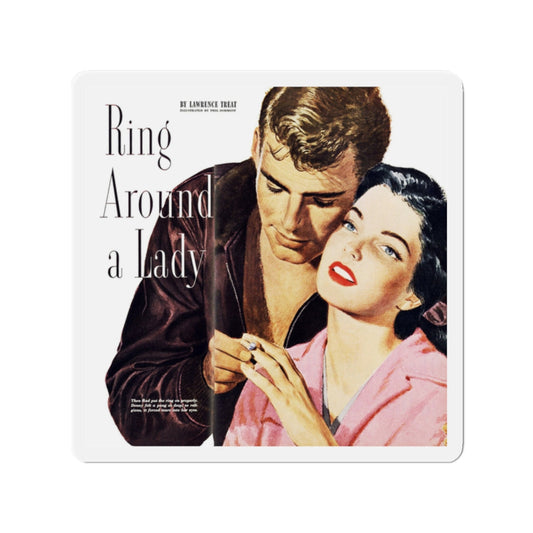 Ring Around A Lady, Redbook, October 1951 (Magazine Illustration) Refrigerator Magnet-2" x 2"-The Sticker Space