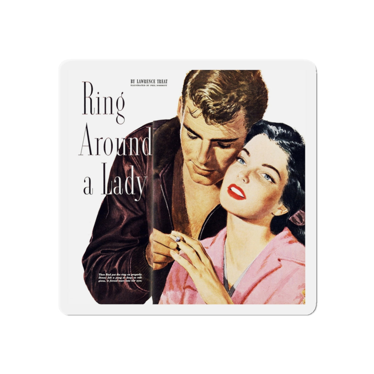 Ring Around A Lady, Redbook, October 1951 (Magazine Illustration) Refrigerator Magnet-4" x 4"-The Sticker Space