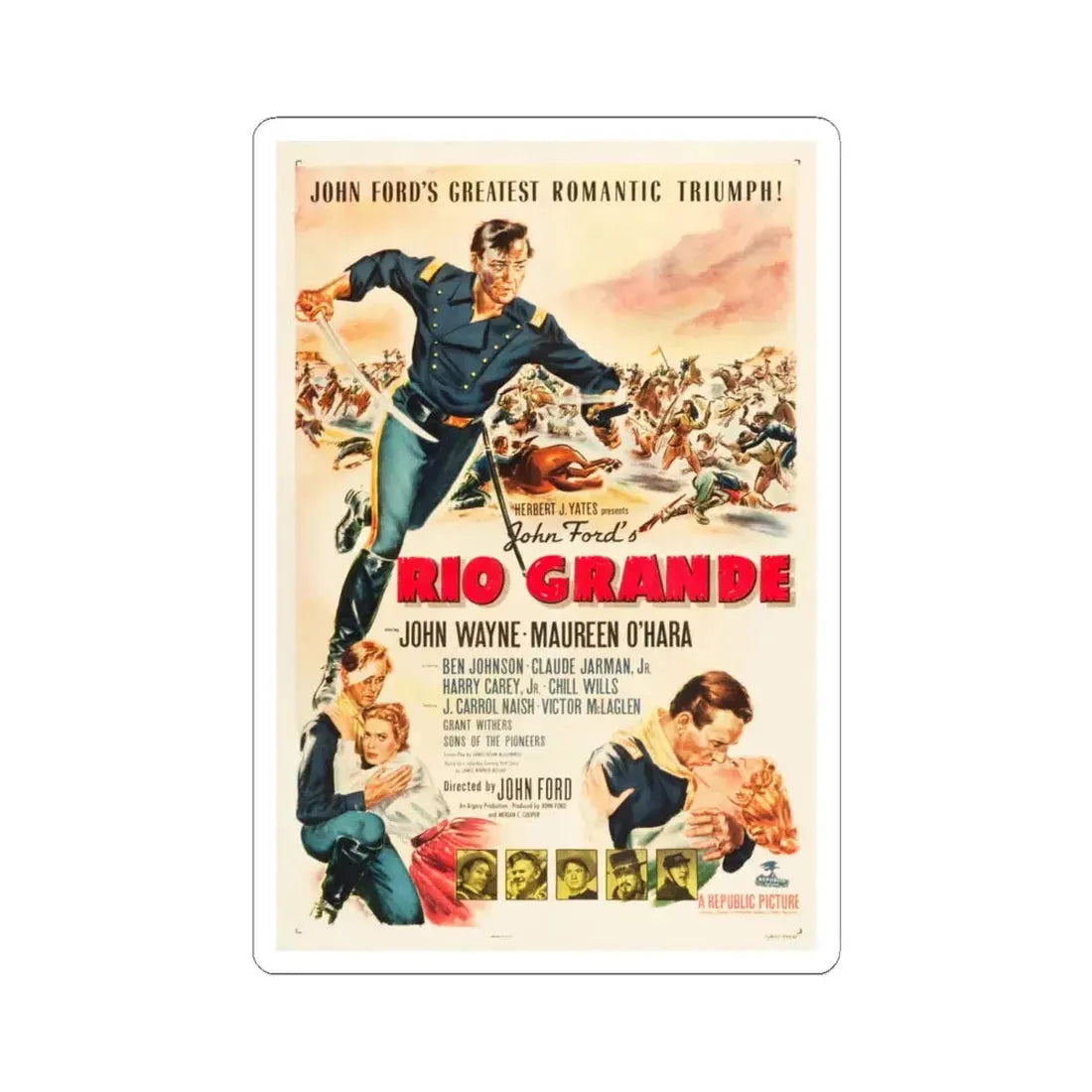Rio Grande 1950 Movie Poster - STICKER Vinyl Kiss-Cut Decal 6 Inch White - The Sticker Space