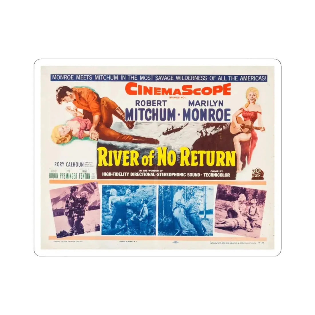 River of No Return 1954 Movie Poster - STICKER Vinyl Kiss-Cut Decal 3 Inch White - The Sticker Space