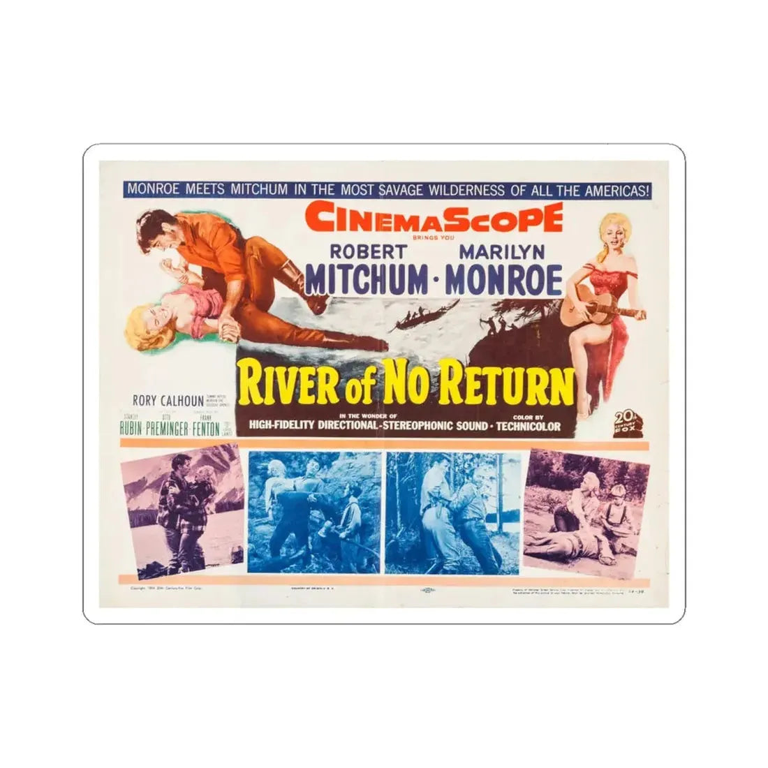 River of No Return 1954 Movie Poster - STICKER Vinyl Kiss-Cut Decal 6 Inch White - The Sticker Space