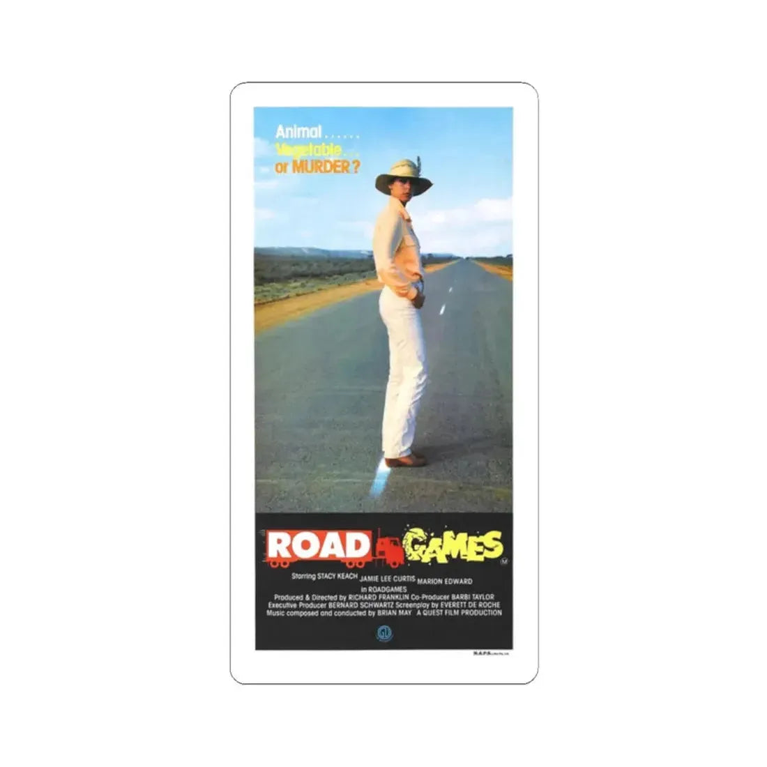 ROAD GAMES (2) 1981 Movie Poster - STICKER Vinyl Kiss-Cut Decal 2 Inch White - The Sticker Space