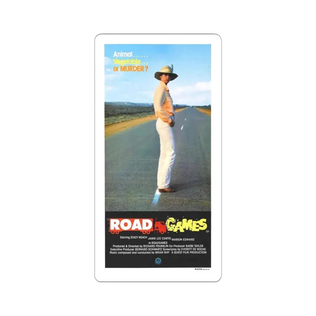 ROAD GAMES (2) 1981 Movie Poster - STICKER Vinyl Kiss-Cut Decal 4 Inch White - The Sticker Space