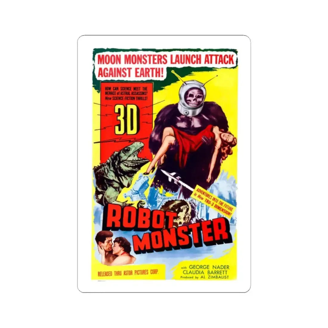 ROBOT MONSTER (2) 1953 Movie Poster - STICKER Vinyl Kiss-Cut Decal 2 Inch White - The Sticker Space