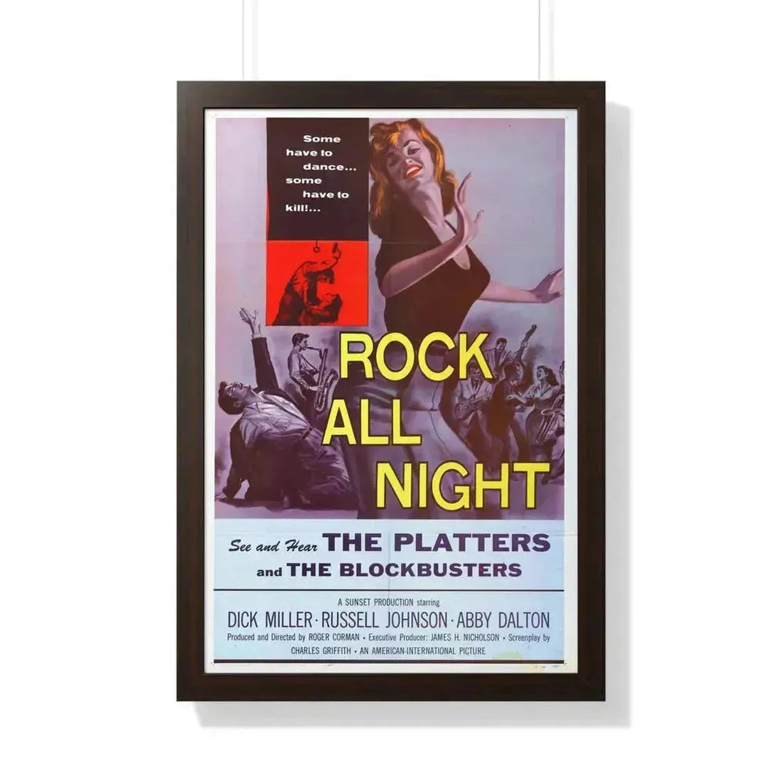 ROCK ALL NIGHT 1957 - Framed Movie Poster 20" x 30" Walnut - The Sticker Space